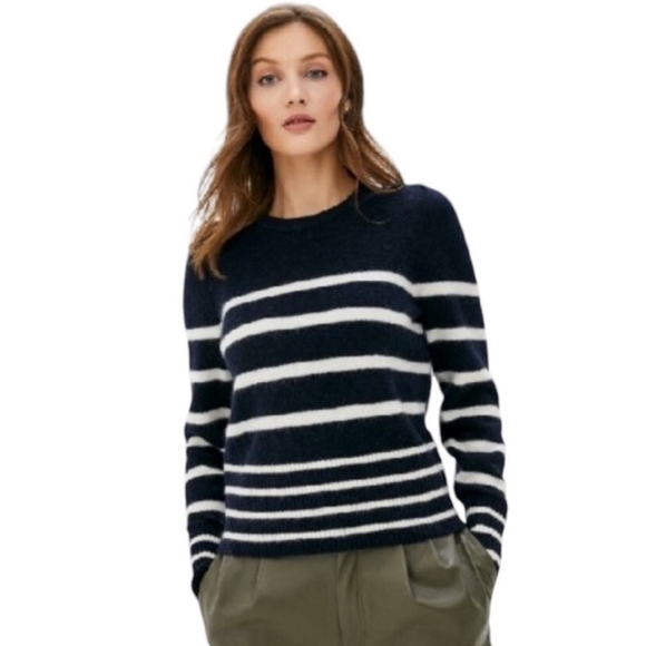 NWT Banana Republic stripe sweater navy white puff sleeve alpaca sweater - Picture 4 of 13